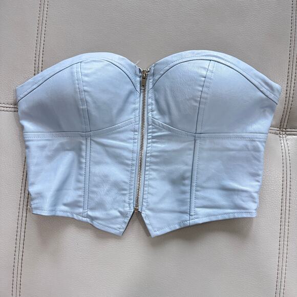 superdown Tops - Superdown Women's S Light Blue Bustier Zipper Front Top